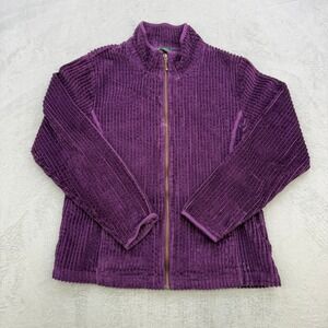 Woolrich Fleece Jacket Women Large Purple Corduroy Texture Full Zip Mock Neck